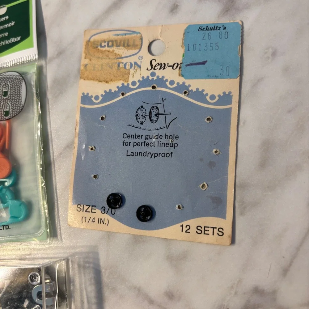 Sewing Notions Lot Clover Stitch Markers Vintage De Long Hooks Scovill Snaps